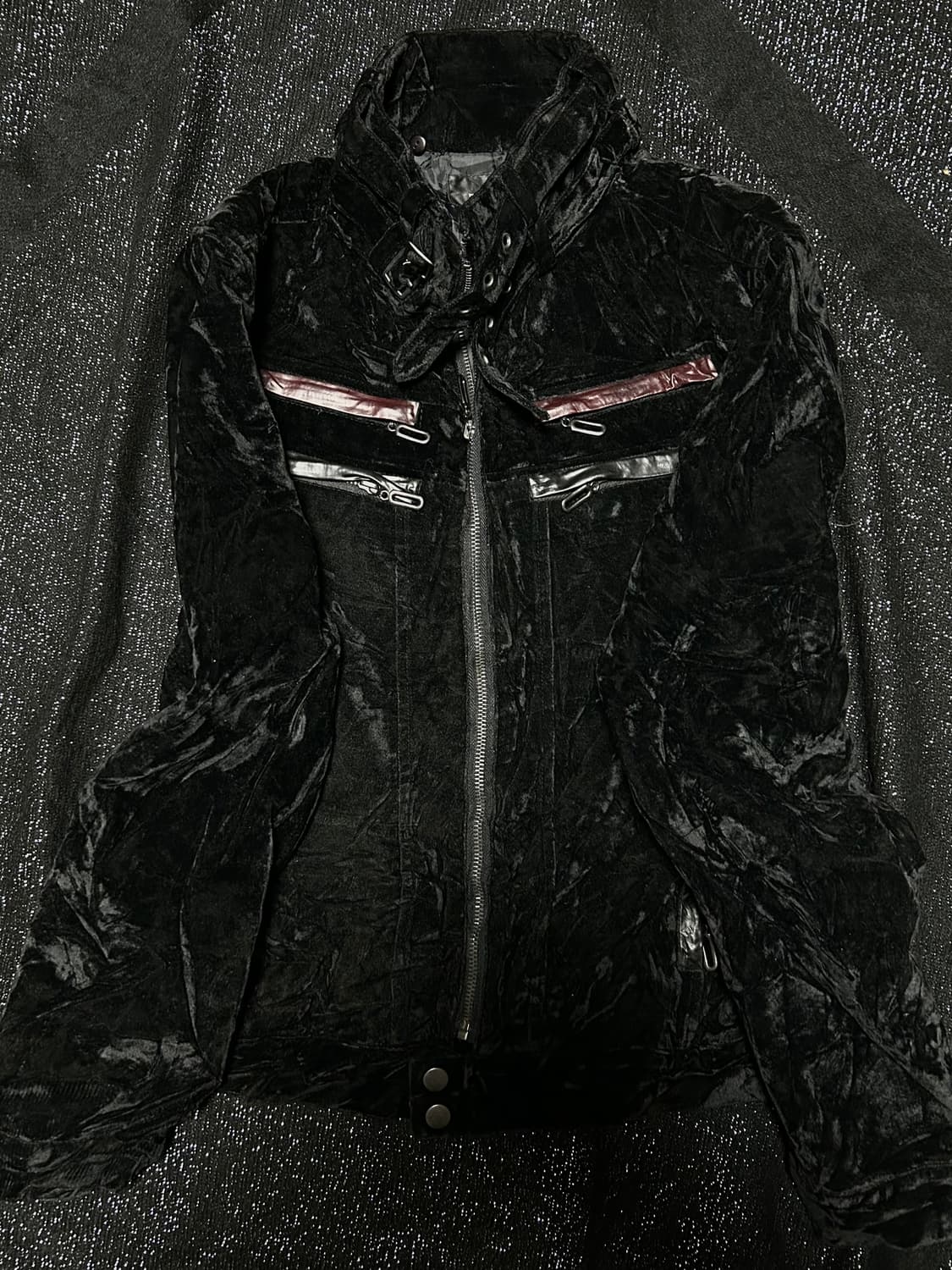 2000s JPN 락시크 벨벳 더블지퍼 버클 라이더 자켓 상품이미지2