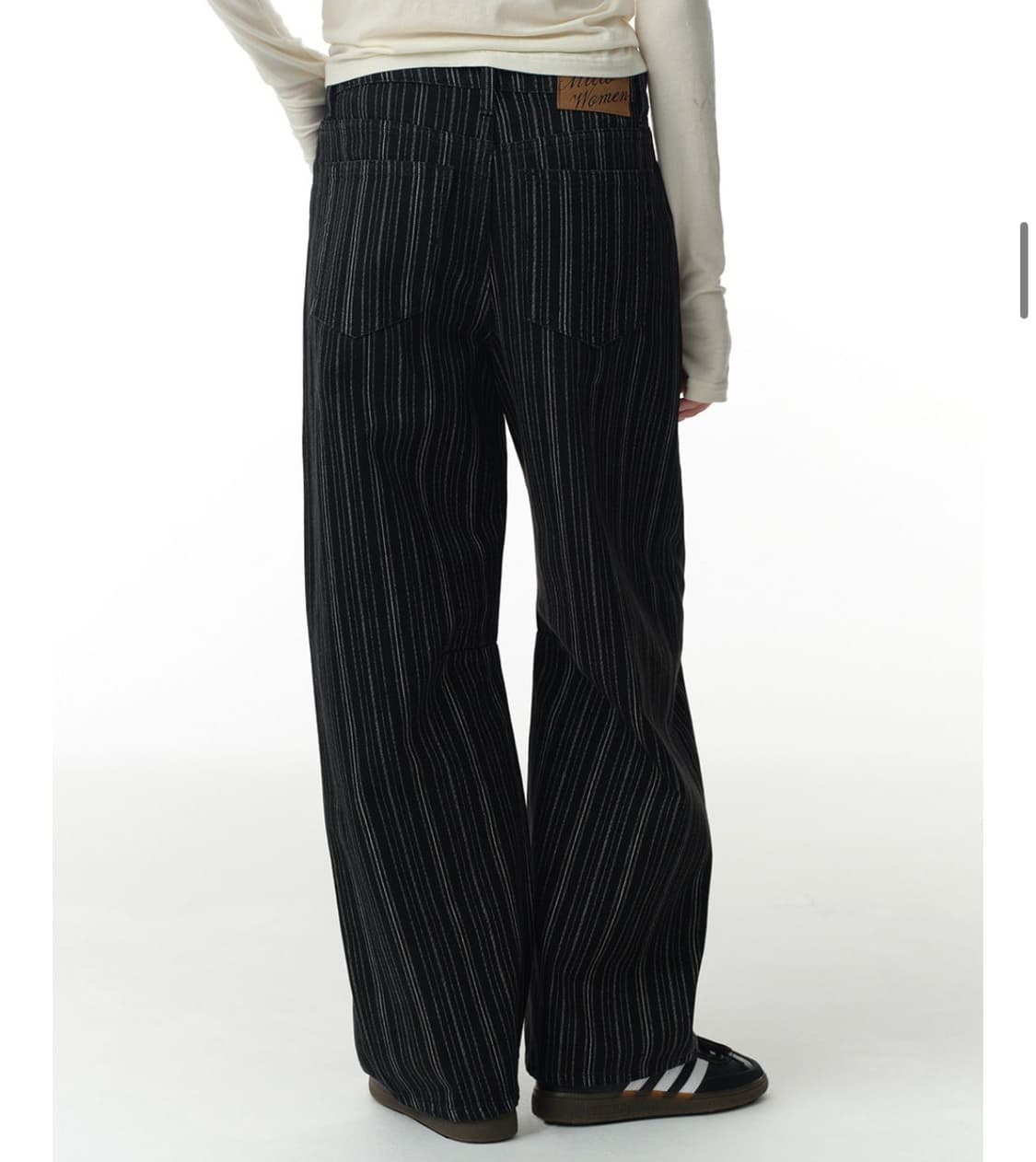 밀로우먼 스트라이프 벌룬진 워시드 블랙 상품이미지3