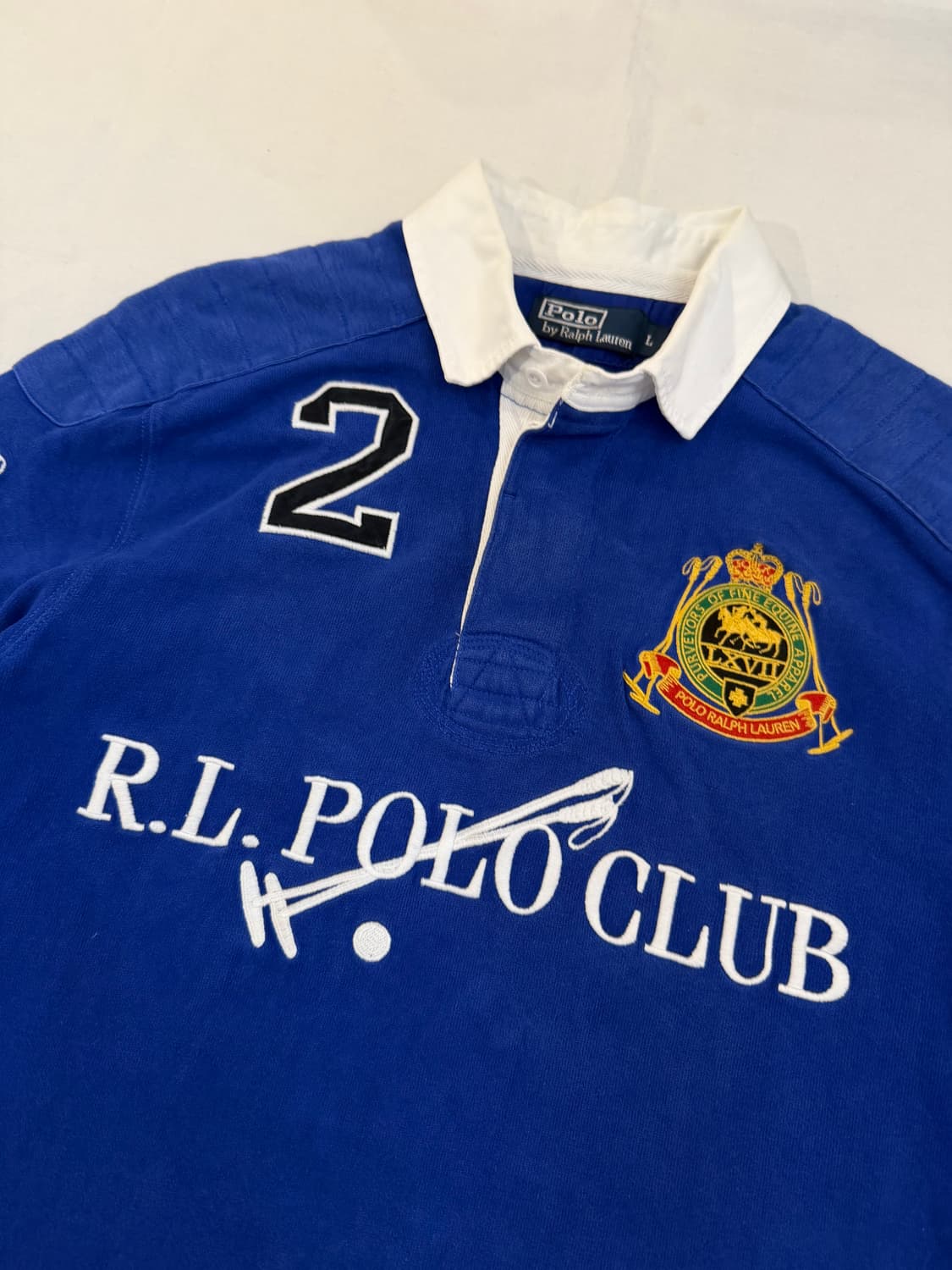 90s 폴로 빅포니 치프키프 스위스 럭비 롱슬리브 카라티 블루 상품이미지3
