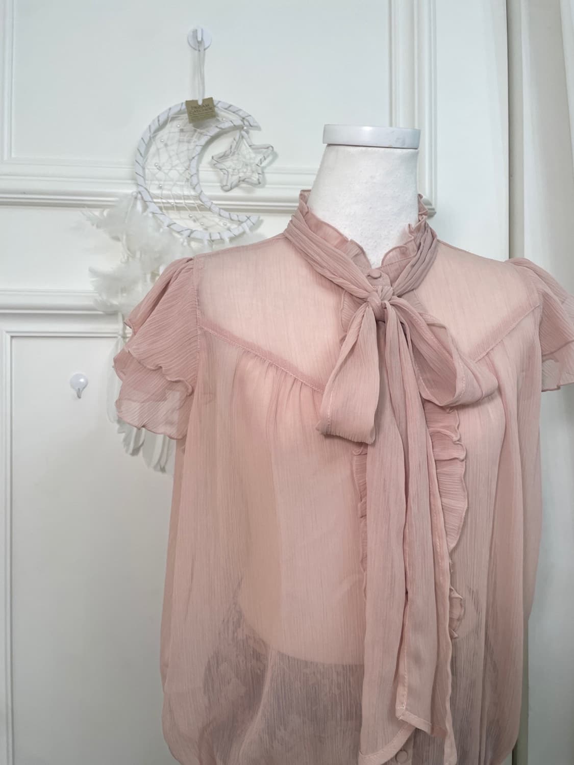 indi pink bow point ruffle summer blouse 상품이미지6