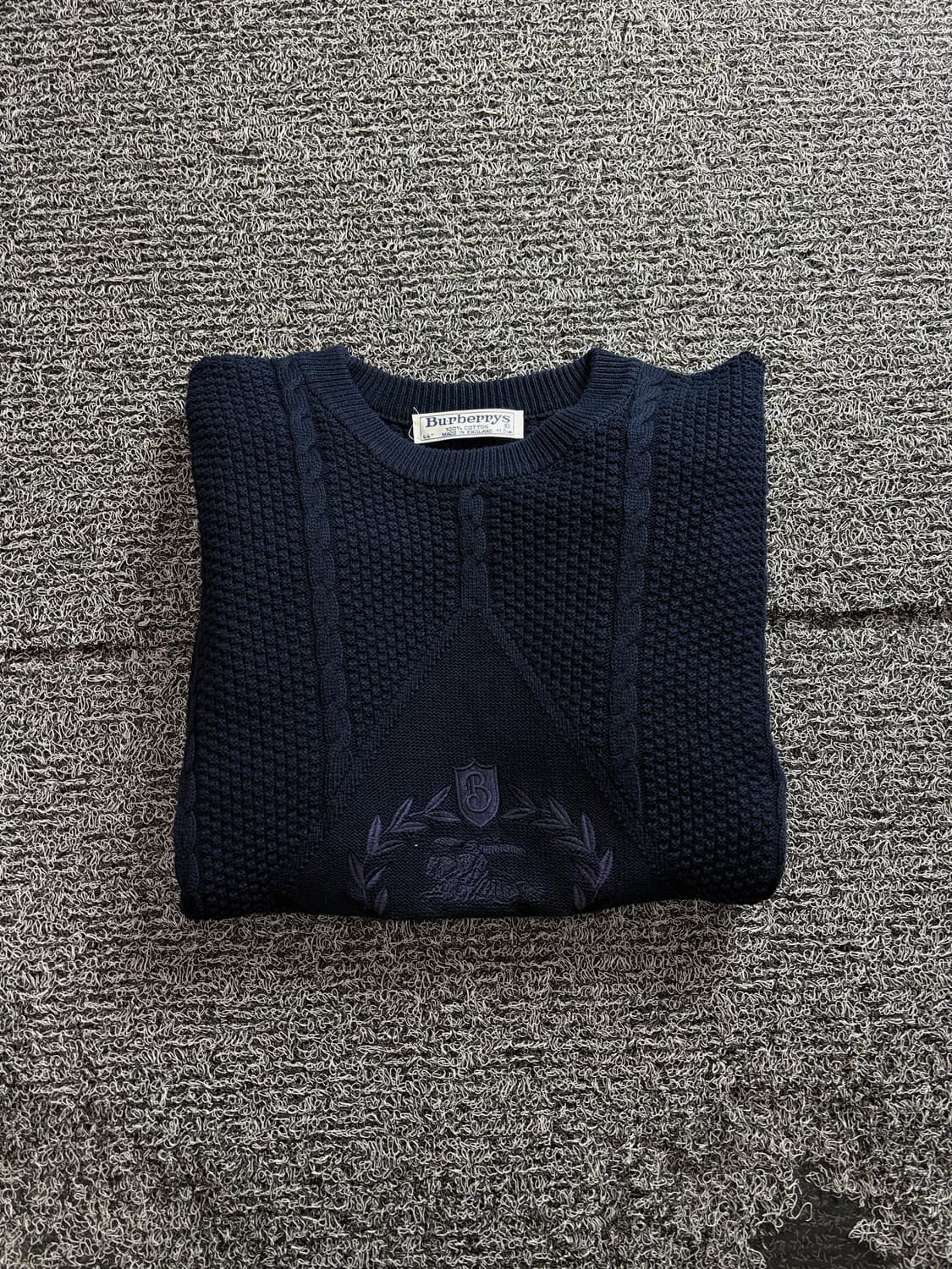 90s 버버리 크레스트 엠브로이드 케이블 니트 3123 상품이미지1