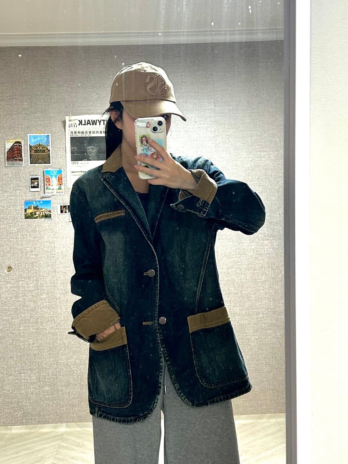 게스 진 배색 워싱 워크 청자켓 상품이미지1