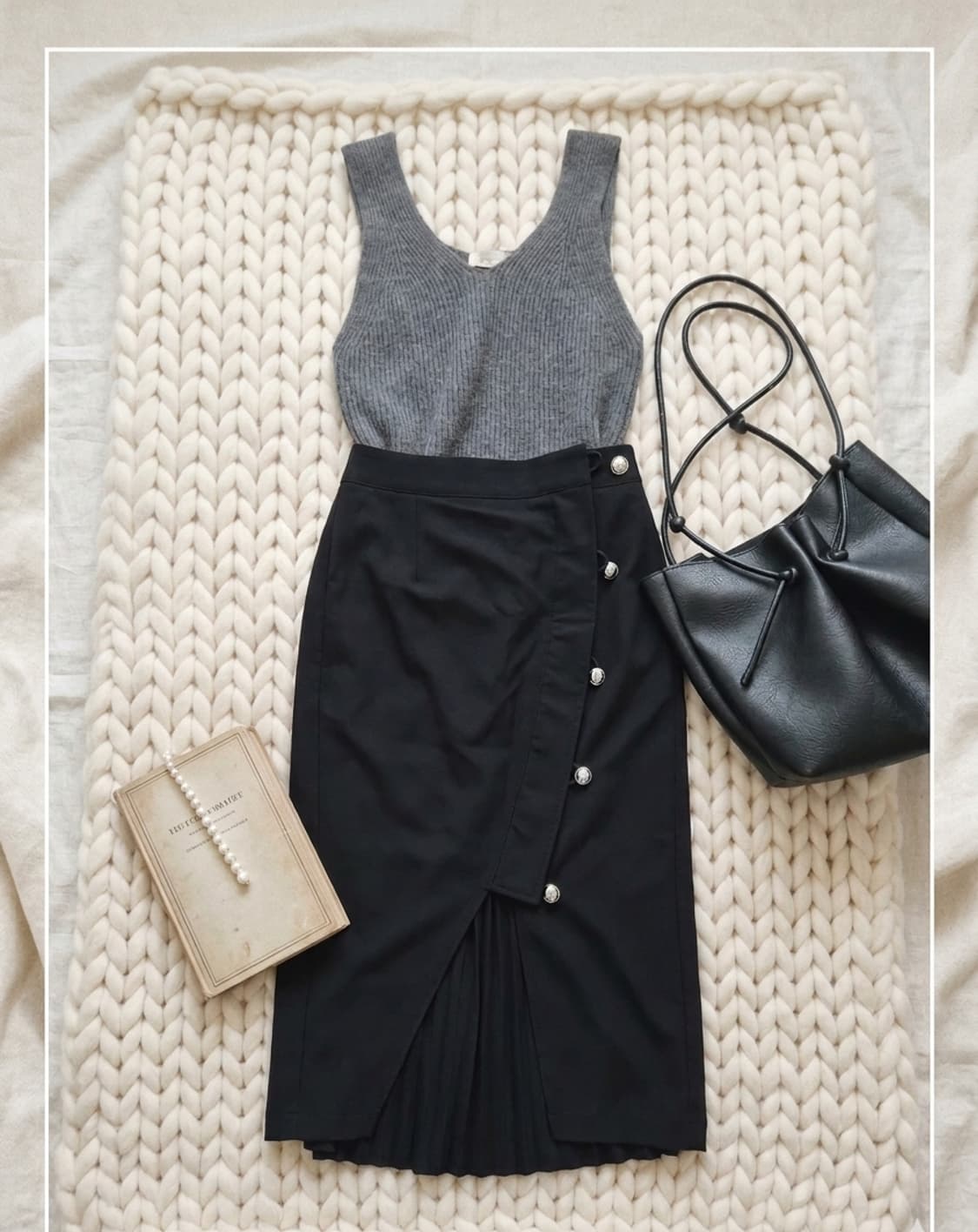 (새상품급) 일레븐스 스트리트 / 울 100% 실버 버튼 펜실 스커트 상품이미지1
