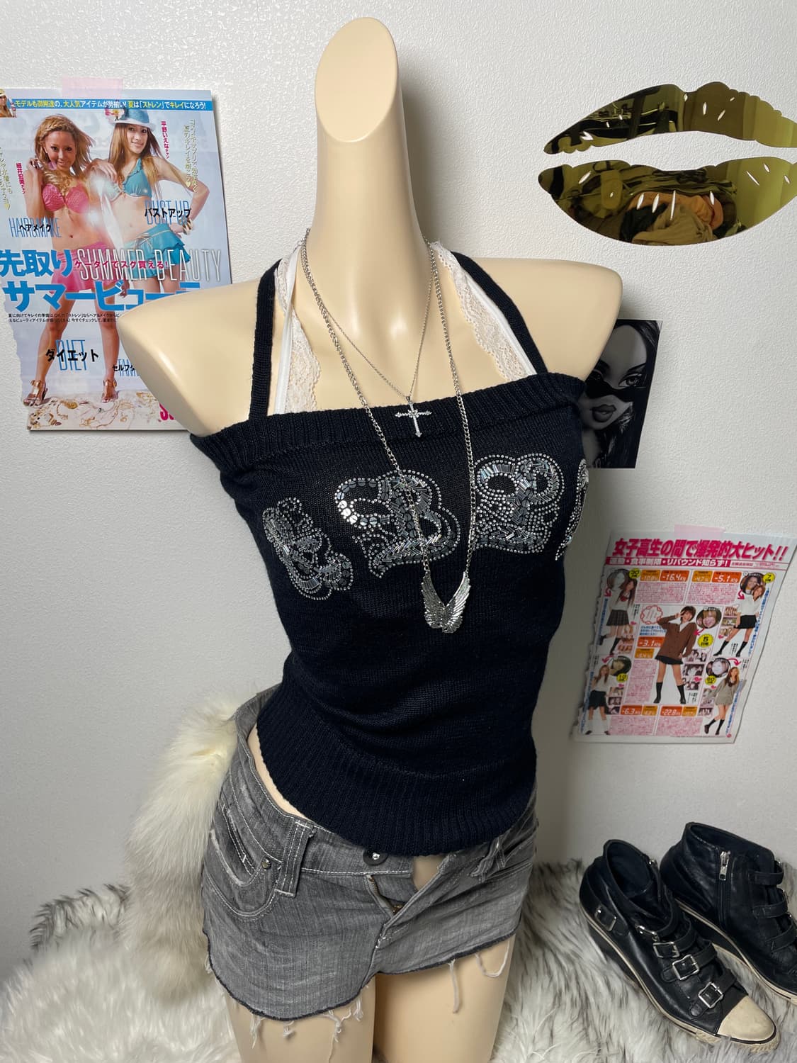 Pinky&dianne y2k 레터링 나시 슬리브리스 탑 상품이미지1