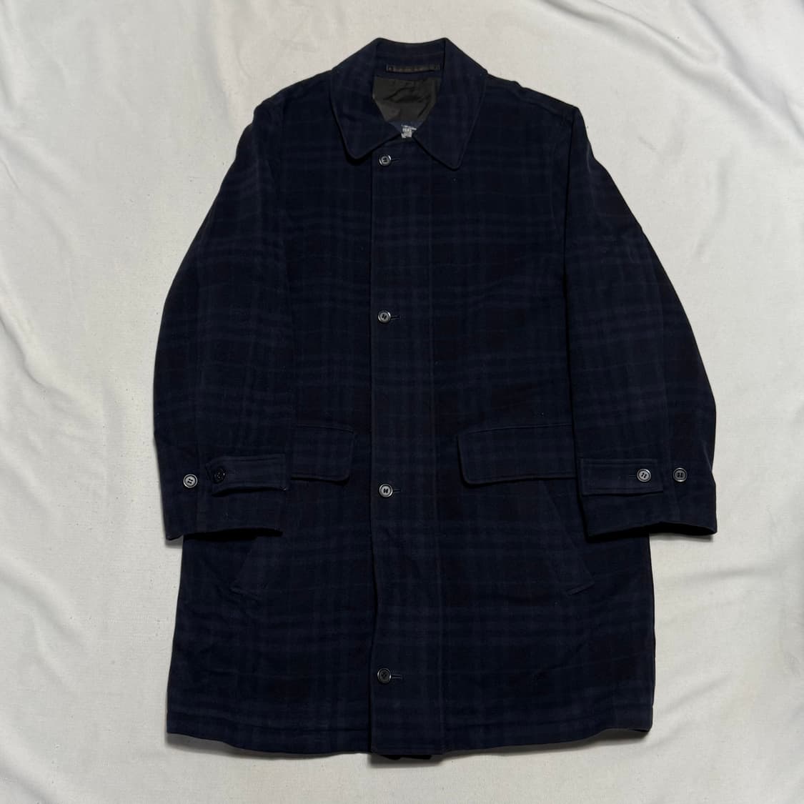 L 버버리 네이비 체크 울 코트 상품이미지2