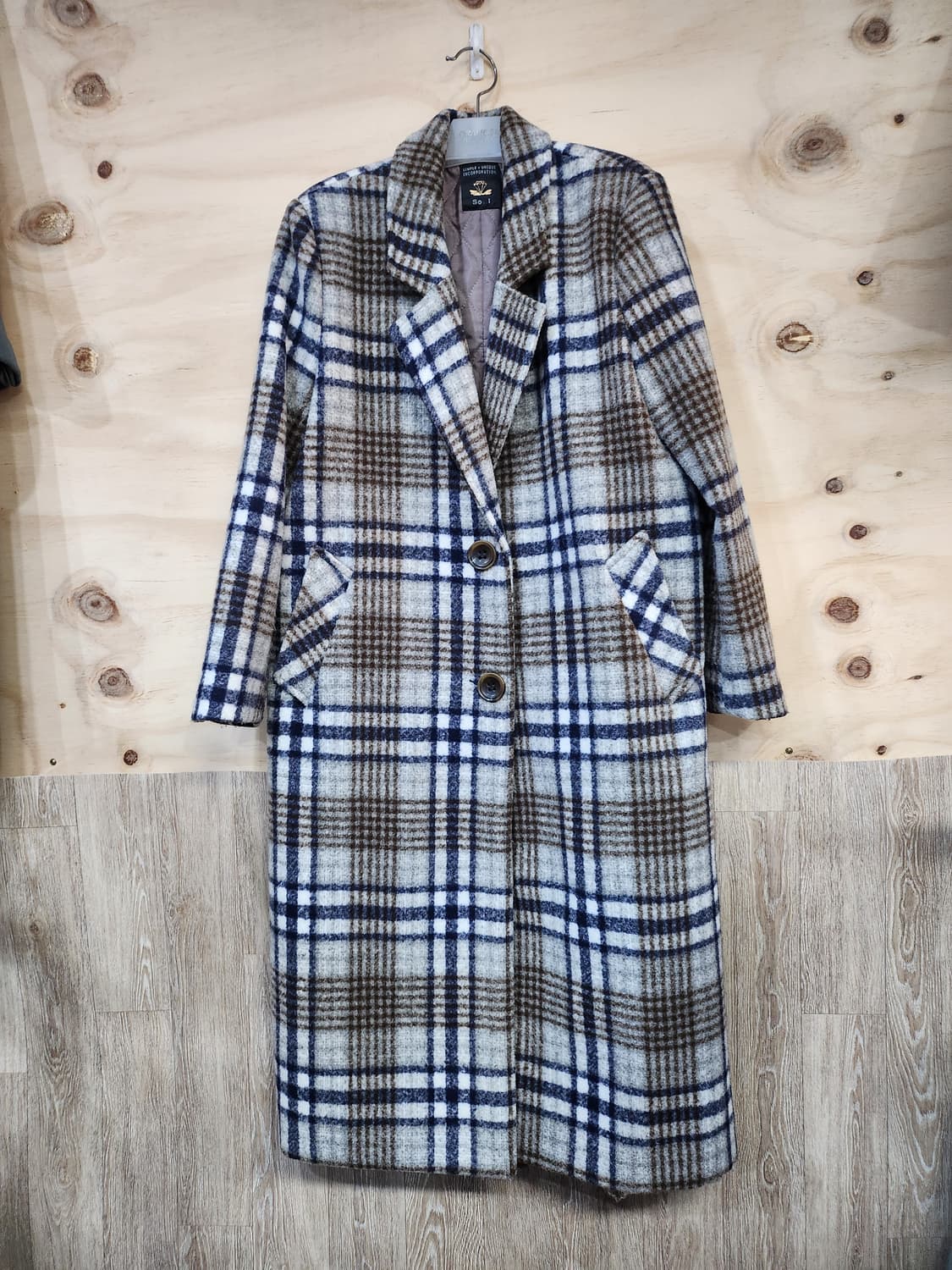 650) 여성 누빔안감 체크 롱 코트 상품이미지1