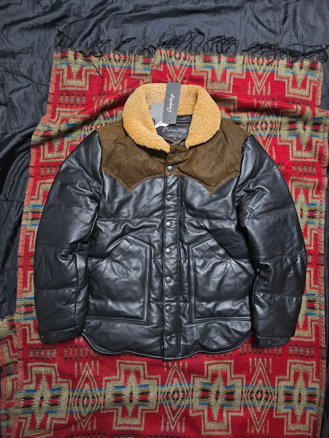 미사용)carphey  웨스턴 카우 레더 패딩 재킷 100 상품이미지1