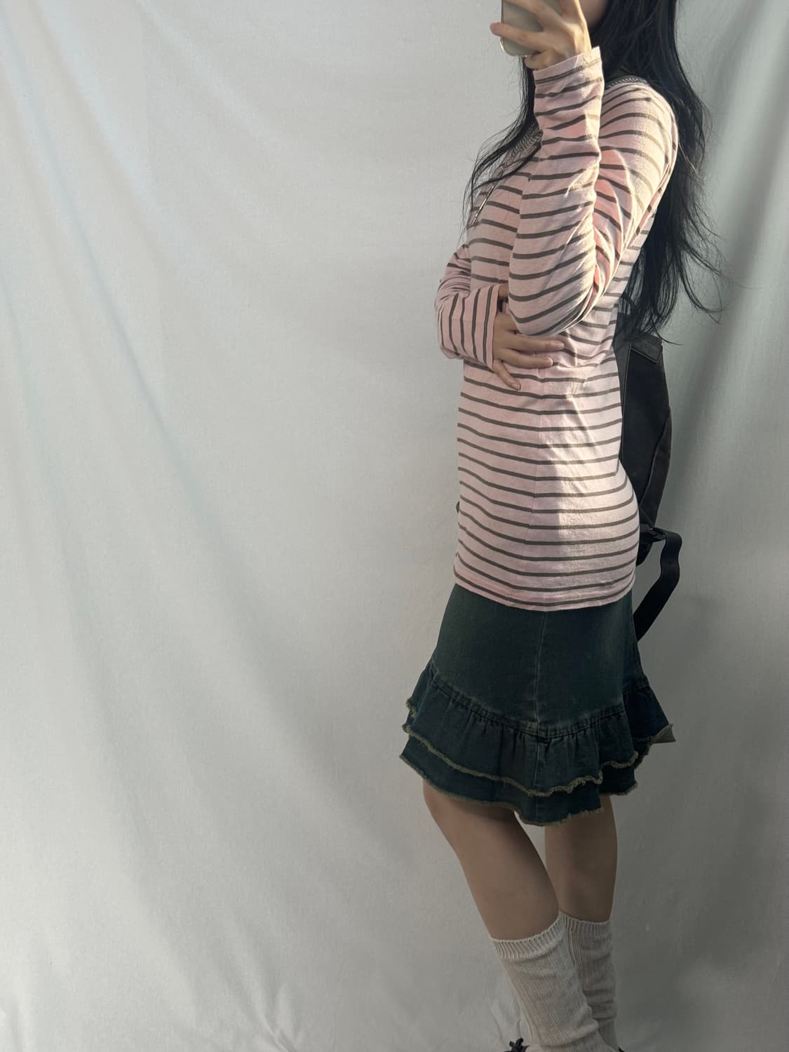 와이드 넥 핑크/모카 레이어드 탑 2pcs SET (단품 구매 가능) 상품이미지2
