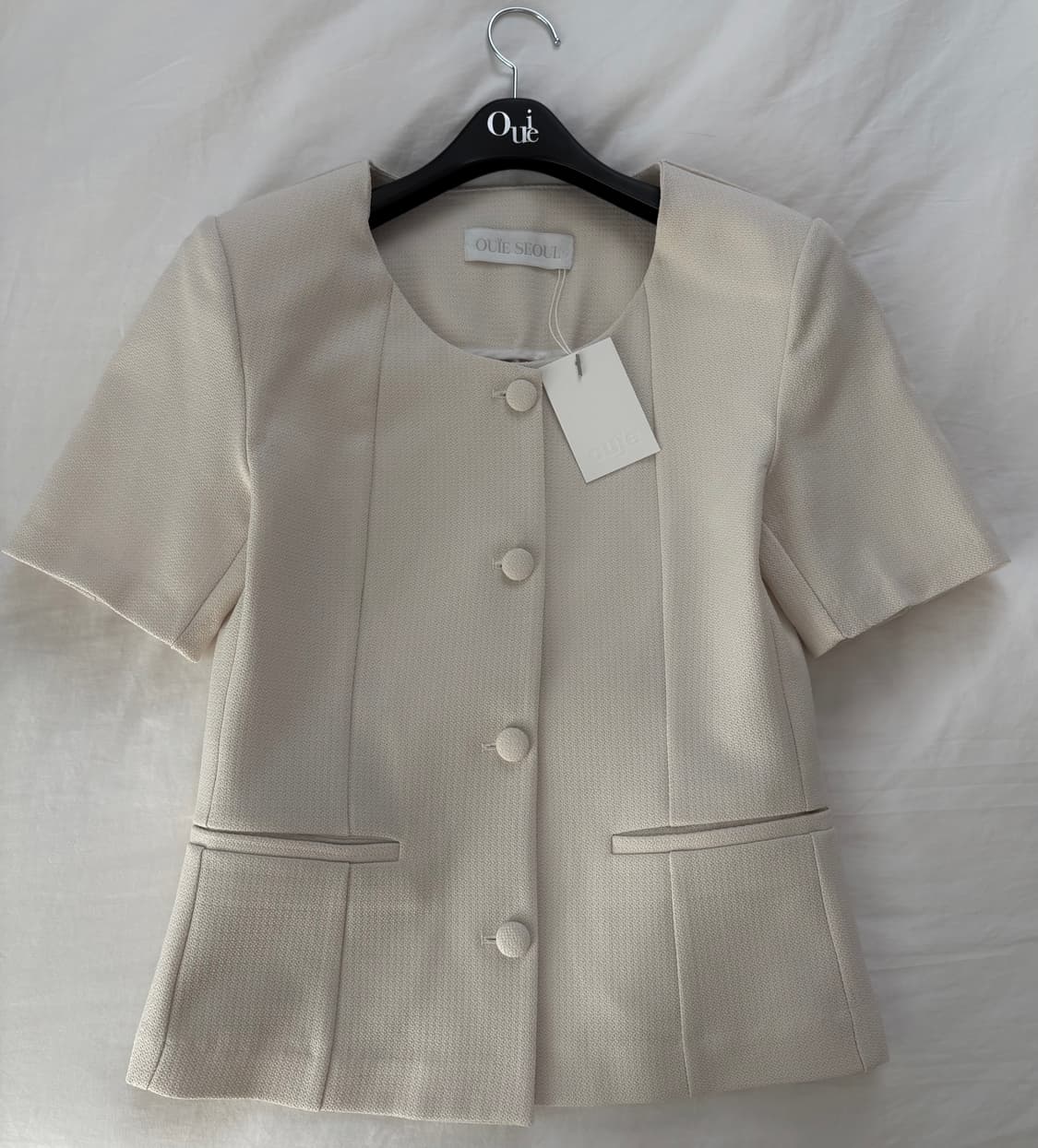 우이 썸머 트위드 스쿱넥 셔츠 자켓 크림아이보리 상품이미지1