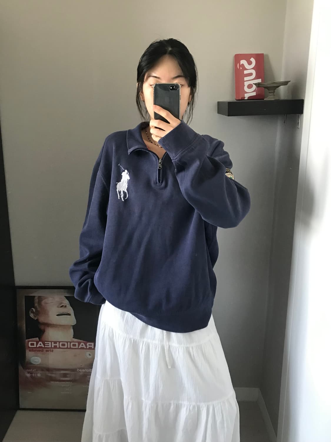 폴로 랄프로렌 빅포니로고 네이비 코튼 반집업 상품이미지4