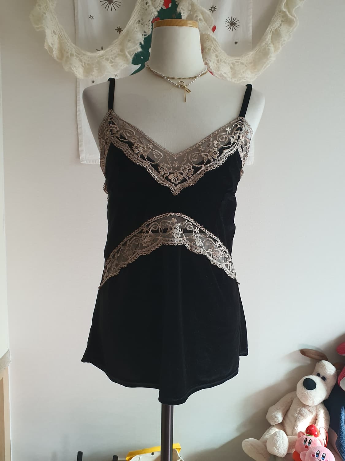 [빈티지] 벨벳 레이스 블랙 슬립 탑 상품이미지1