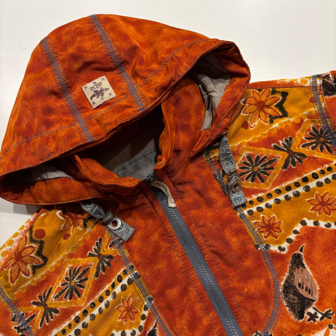 [M] ELBE 엘페 오렌지색 빈티지 패턴 후드 집업 자켓 C353 상품이미지3