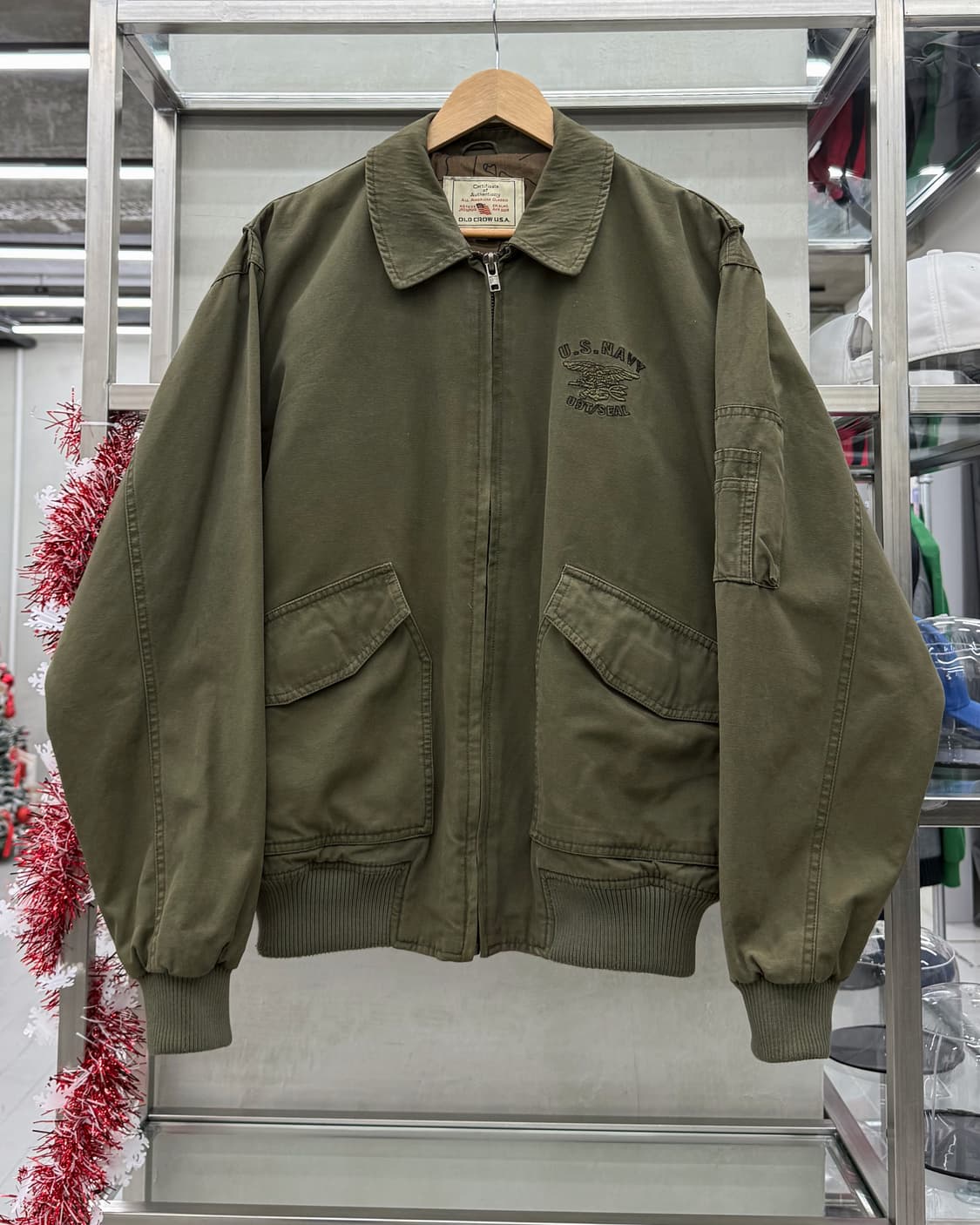 Old Crow USA US Navy 캔버스 코튼 봄버 자켓 상품이미지4