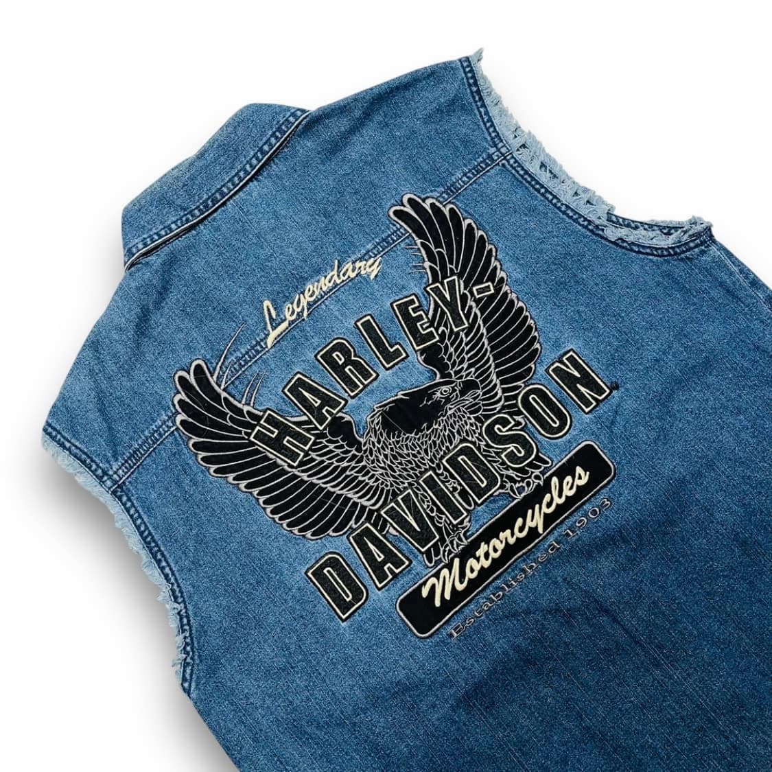 할리 데이비슨 후면 이글 자수 빈티지 데님 슬리브리스 상품이미지2
