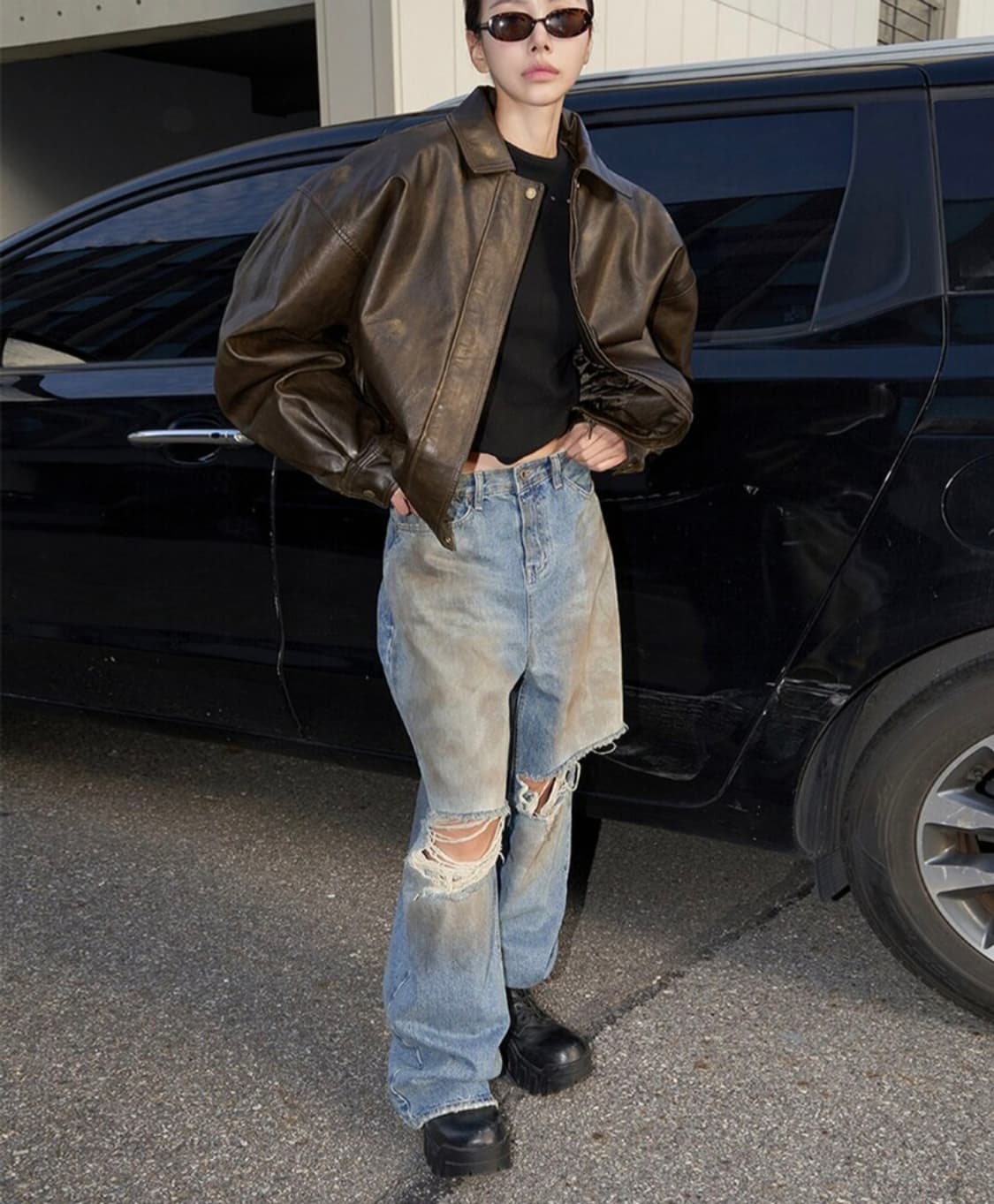 랑거 워시드 레더자켓 브라운 상품이미지4