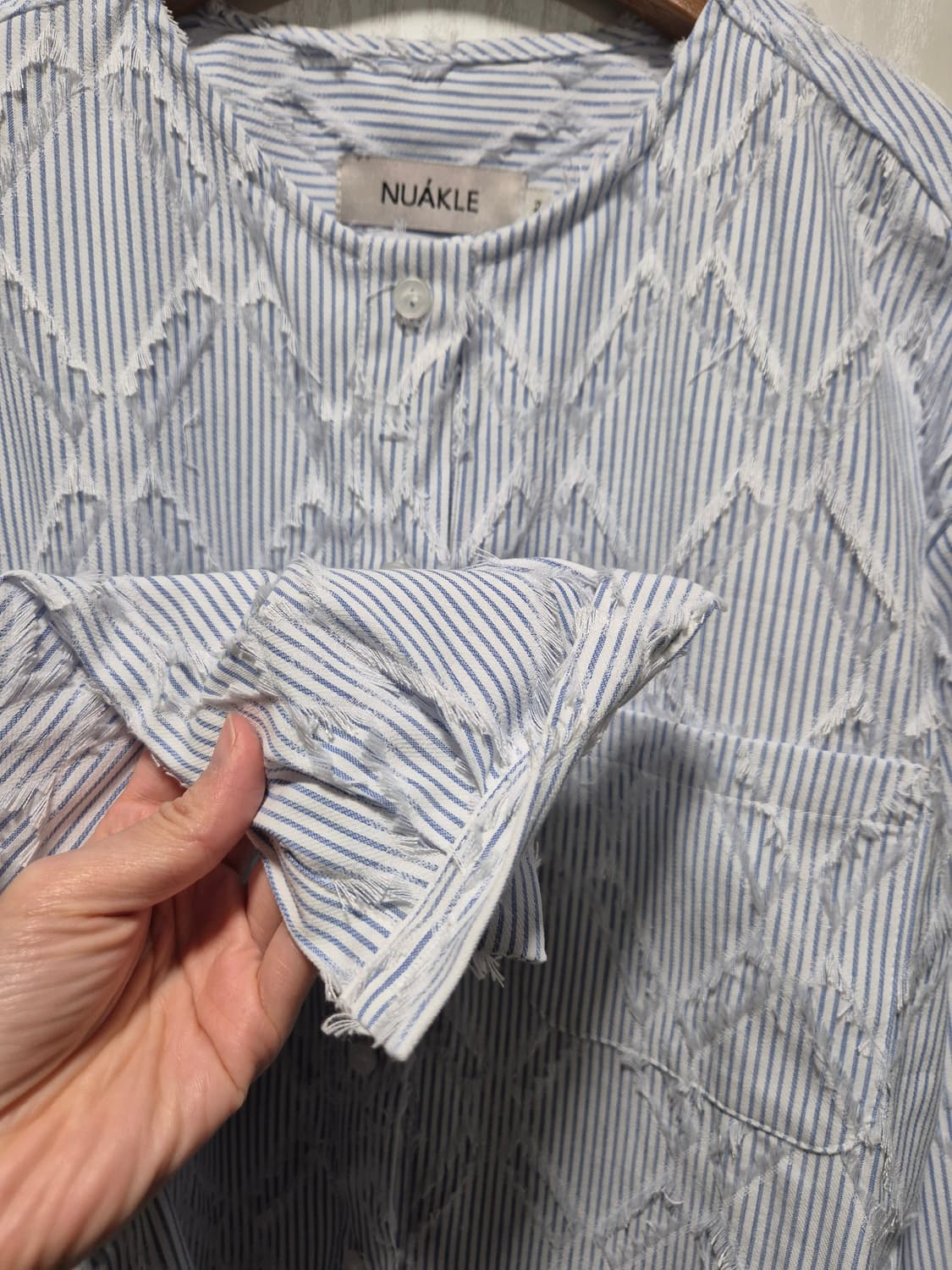 빈티지 봄여름 하늘색 스트라이프 프린지 숏 자켓 상품이미지6