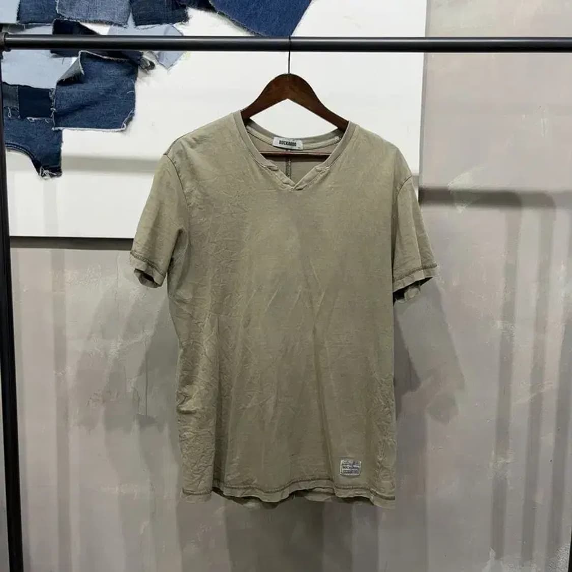 (105) 버커루 빈티지 캐주얼 피그먼트 헨리넥 반팔 티 상품이미지1
