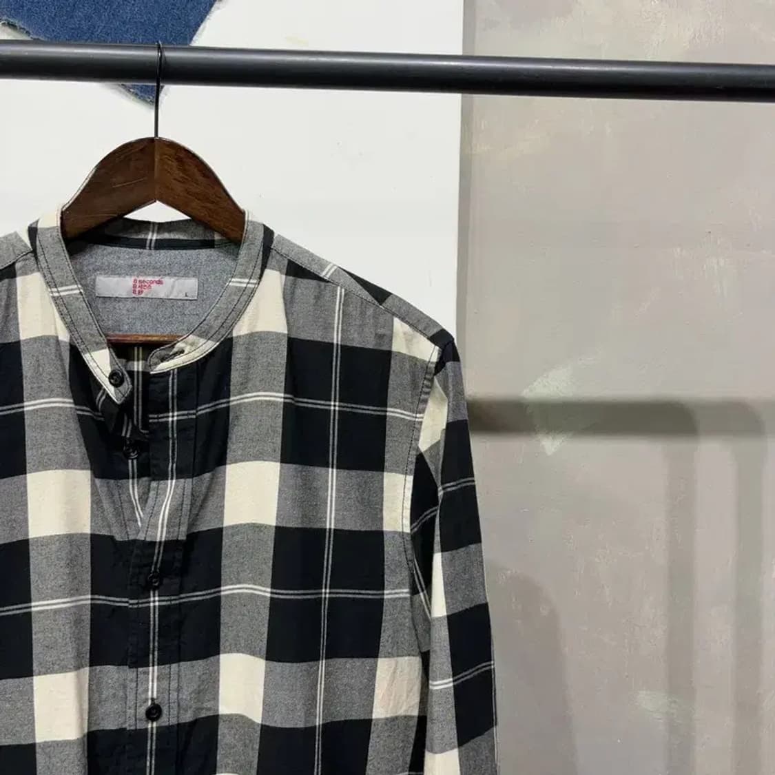 (100) 에잇세컨즈 캐주얼 헨리넥 체크셔츠 남방 상품이미지3