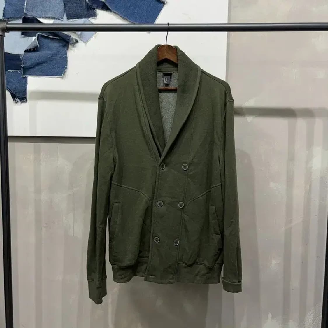 (105) H.M 흐앤므 엘보패치 투포켓 기모 더블버튼 가디건 상품이미지1