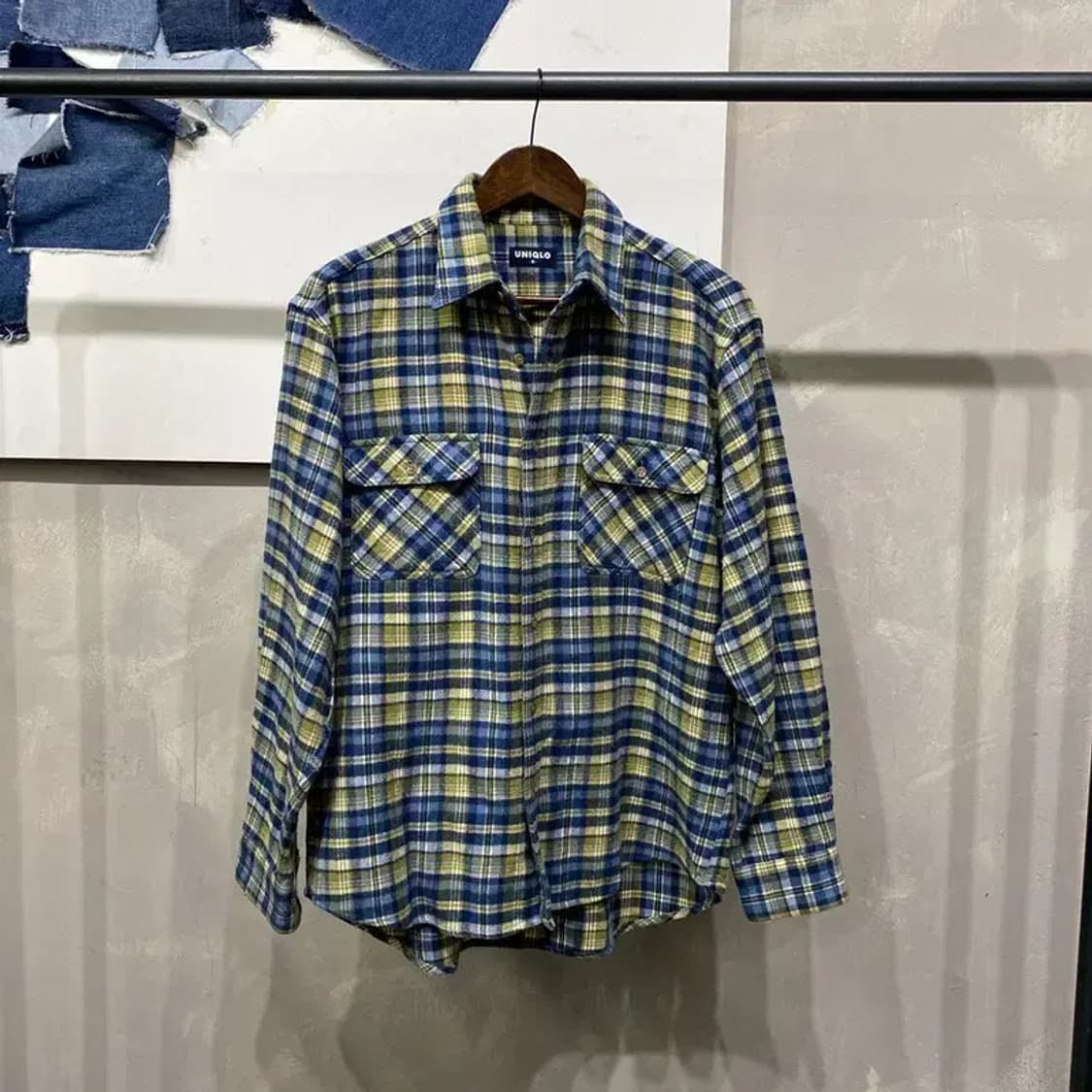 (100) 유니클로 스트릿 투포켓 체크 셔츠 남방 상품이미지1