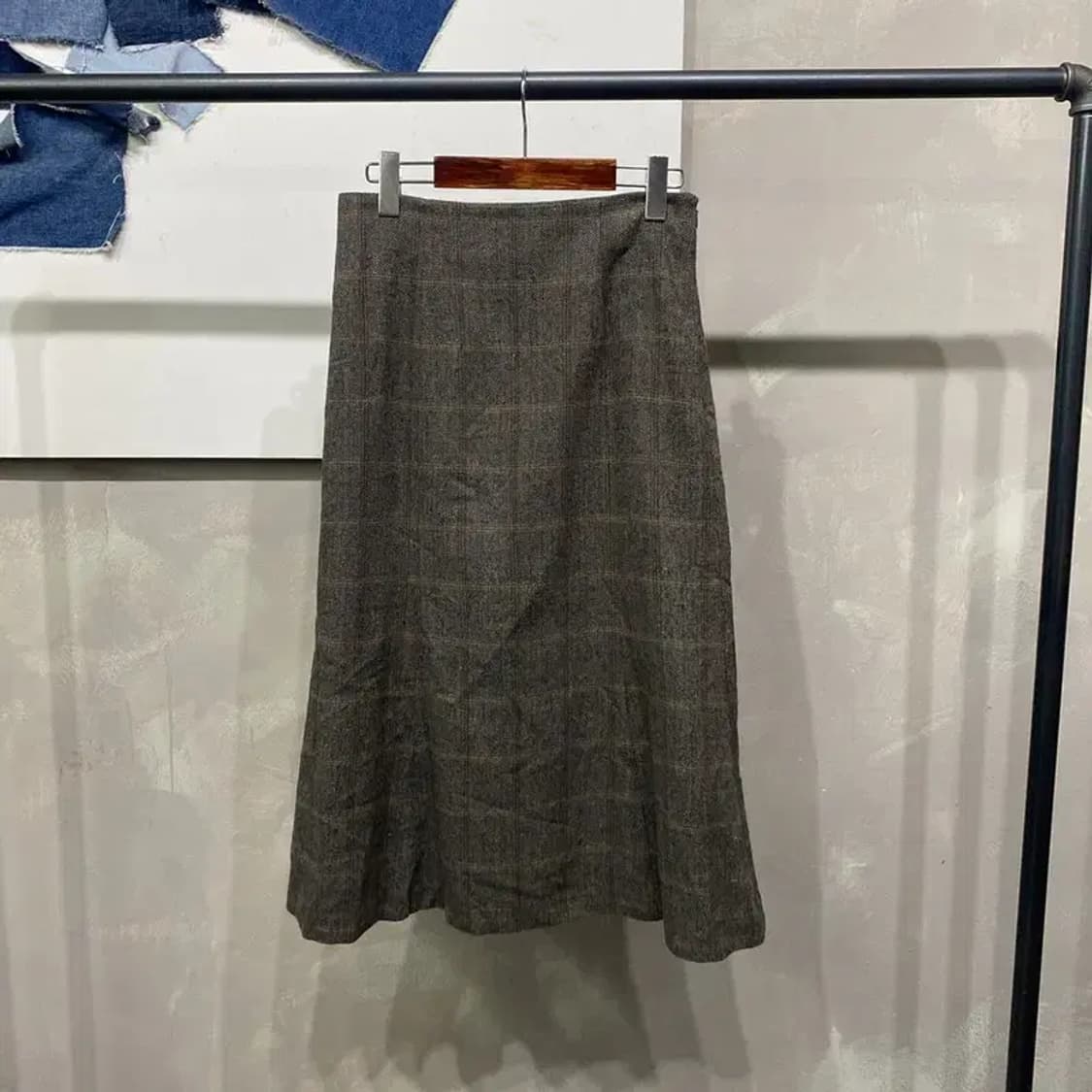 (26인치) 미쏘 여성 캐주얼 모직 체크 롱스커트 치마 상품이미지1