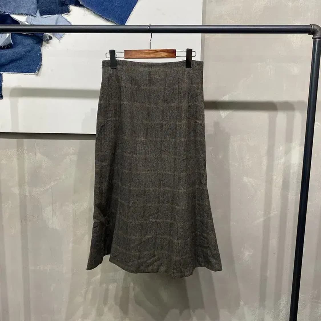 (26인치) 미쏘 여성 캐주얼 모직 체크 롱스커트 치마 상품이미지2