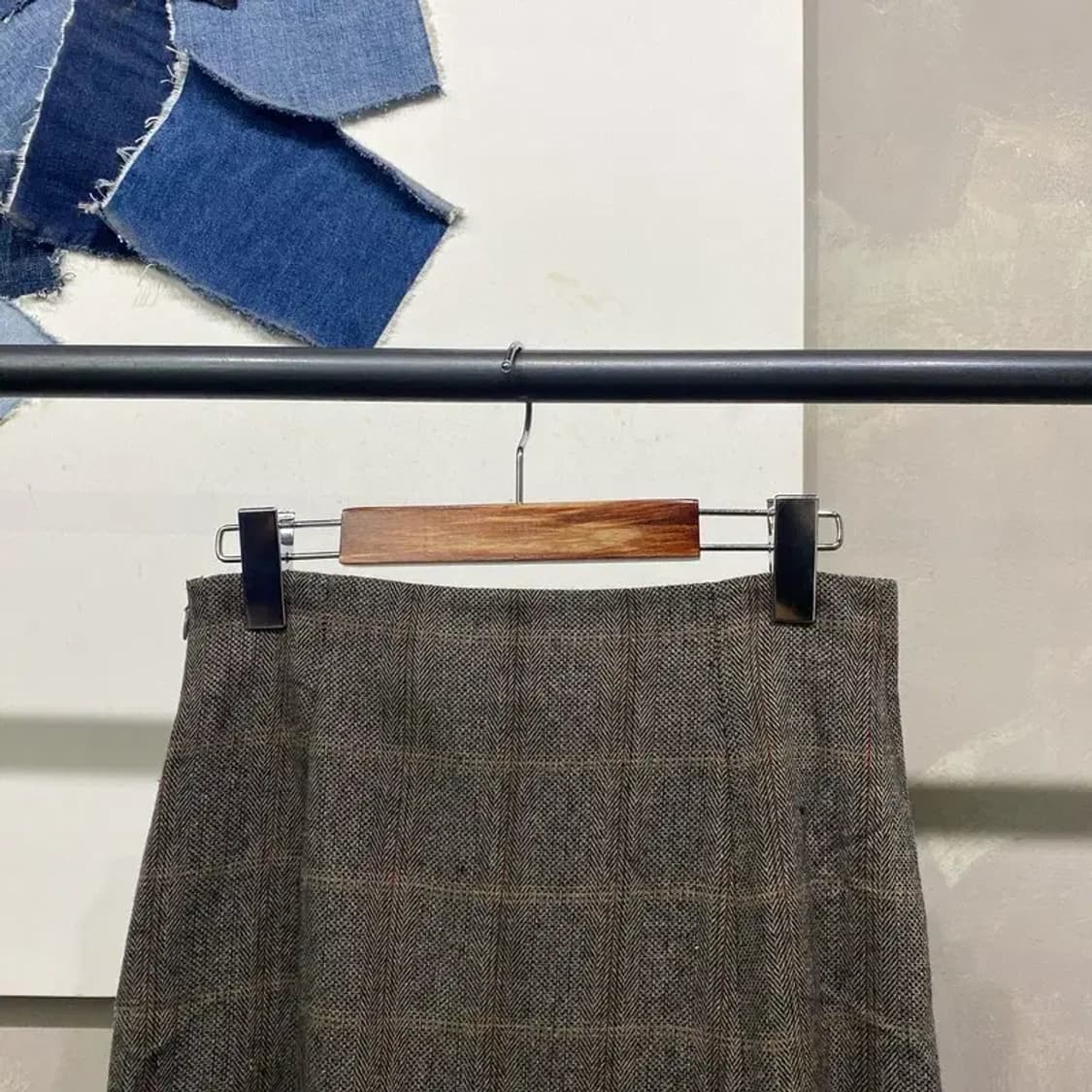 (26인치) 미쏘 여성 캐주얼 모직 체크 롱스커트 치마 상품이미지4