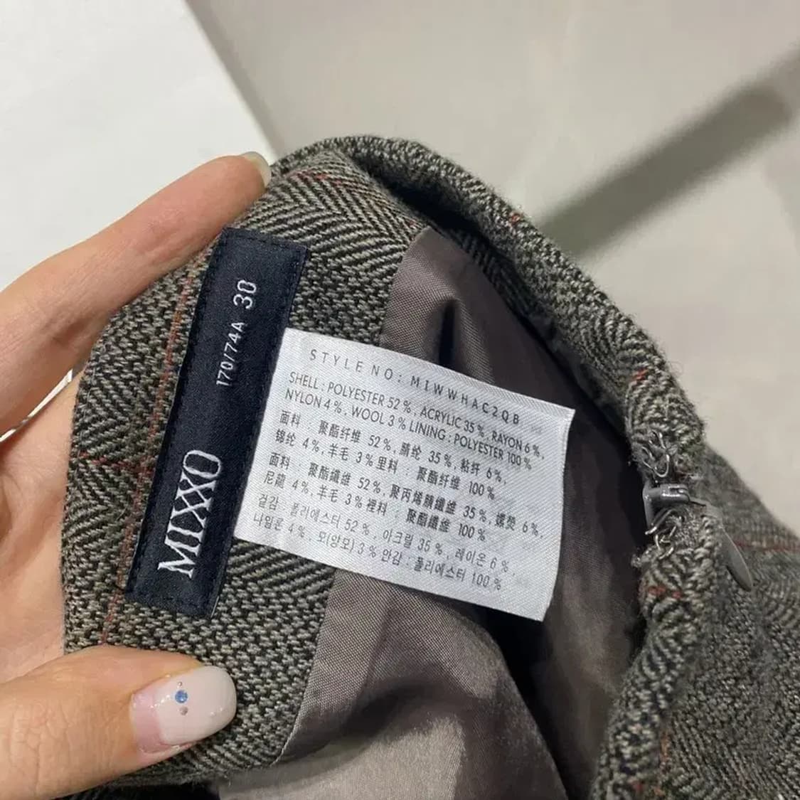 (26인치) 미쏘 여성 캐주얼 모직 체크 롱스커트 치마 상품이미지6