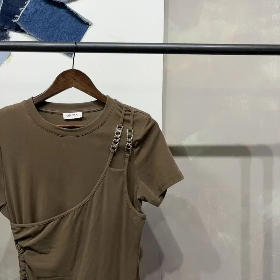 (95) QIAOLA 여성 드레이프 반팔 원피스 상품이미지3