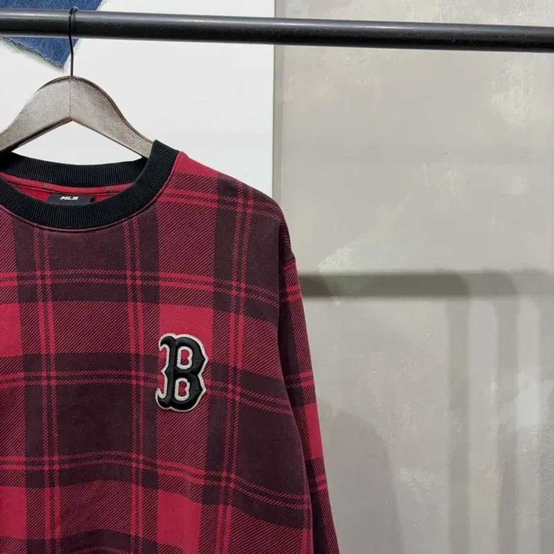 (100) MLB 보스턴레드삭스 체크 맨투맨 긴팔티 상품이미지3