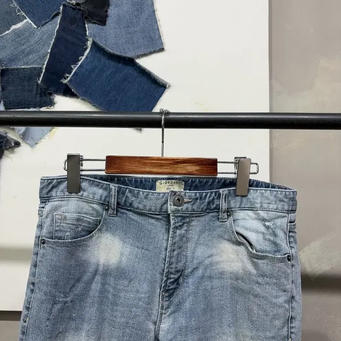(32인치) 지오다노 스판 워싱 9부 청바지 데님팬츠 상품이미지2