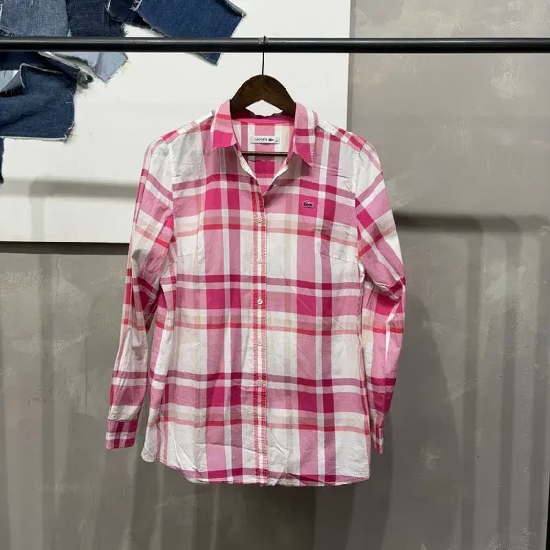 (100) 라코스테 여성 캐주얼 핑크 체크셔츠 남방 상품이미지1