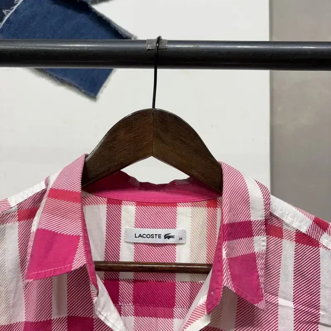 (100) 라코스테 여성 캐주얼 핑크 체크셔츠 남방 상품이미지2