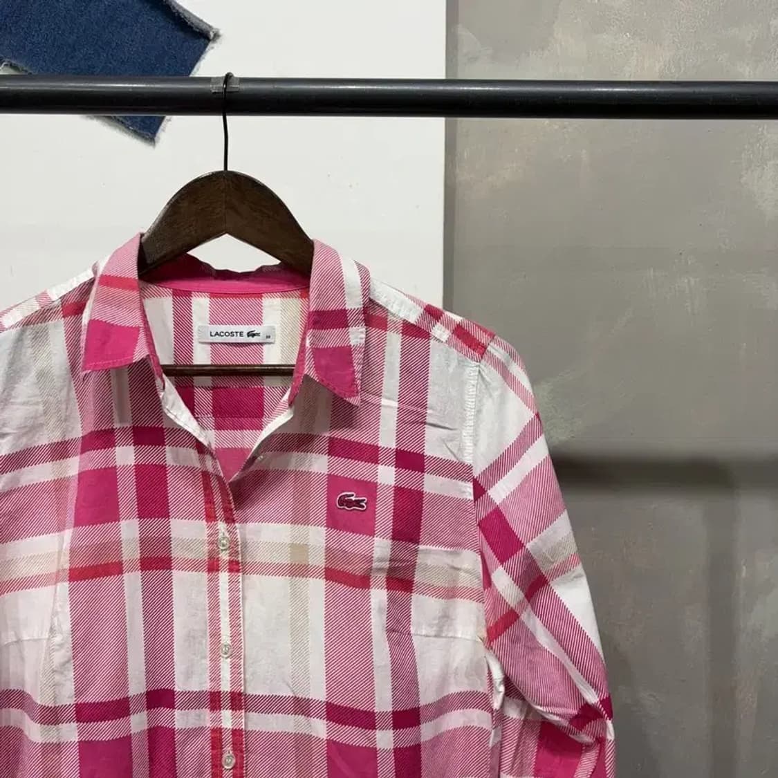(100) 라코스테 여성 캐주얼 핑크 체크셔츠 남방 상품이미지3