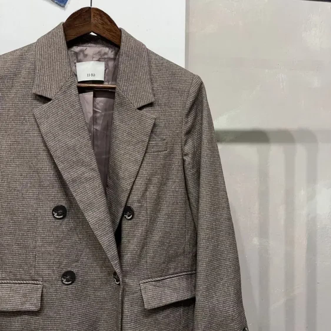 (85) 제이제이로 여성 캐주얼 더블버튼 체크 블레이저 자켓 상품이미지3