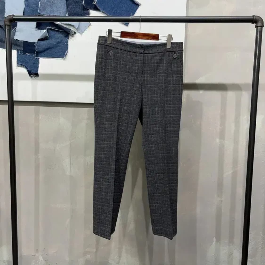 (28인치) 베스띠벨리 여성 모직 체크 슬랙스 팬츠 상품이미지1