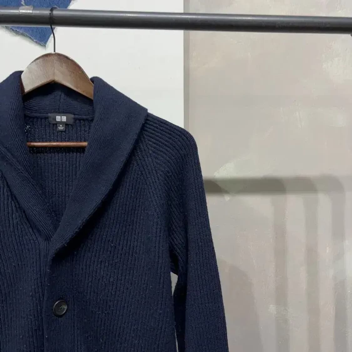 (95) 유니클로 캐주얼 클래식 네이비 숄카라 가디건 상품이미지3