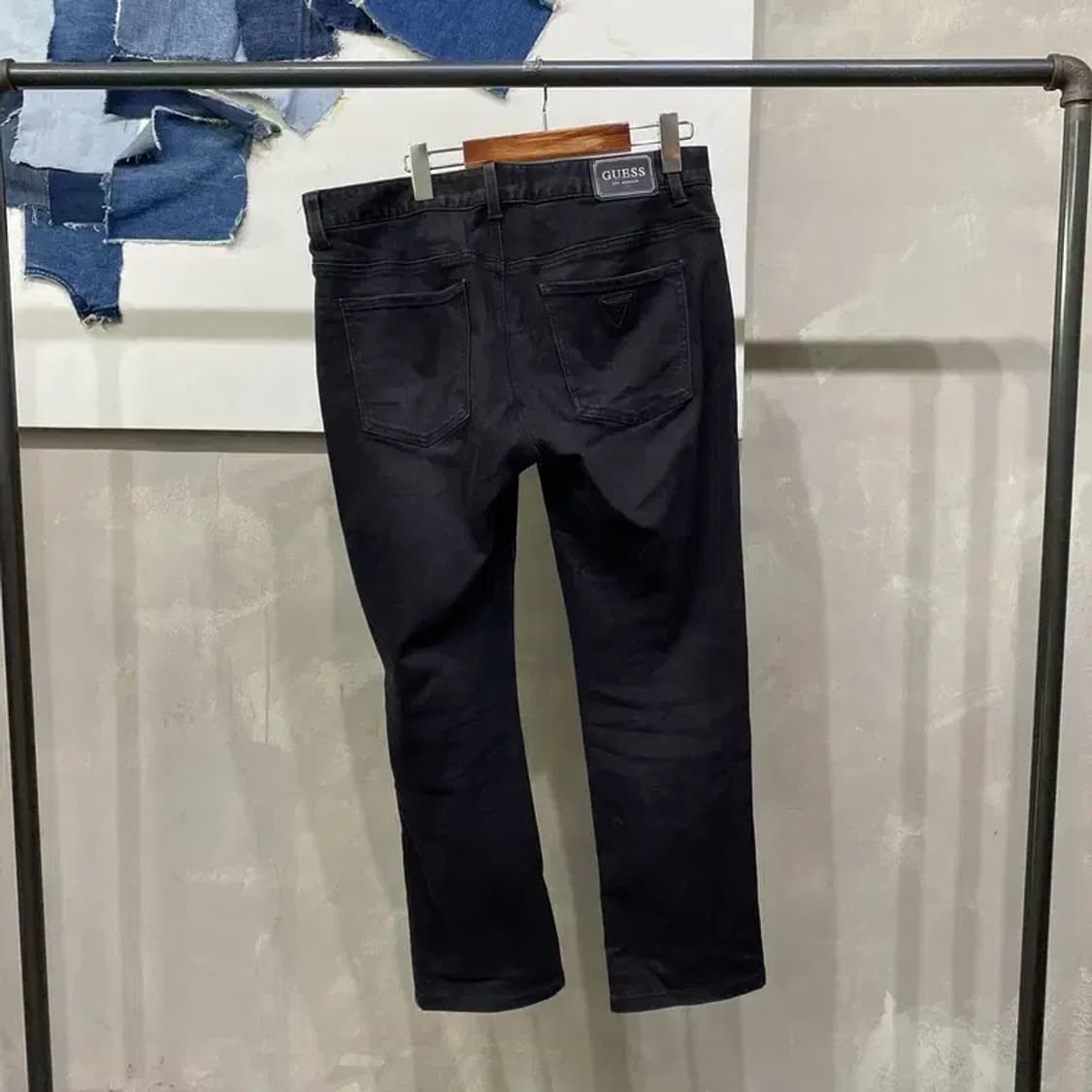 (32인치) 게스 빈티지 캐주얼 9부 스판 흑청바지 블랙진 상품이미지3