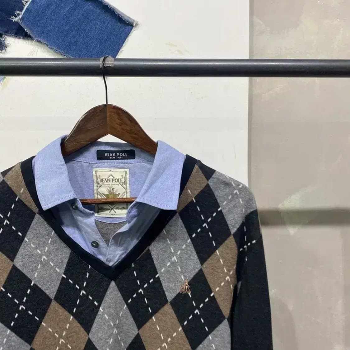 (105) 빈폴 캐주얼 셔츠 레이어드 아가일 니트 상품이미지3