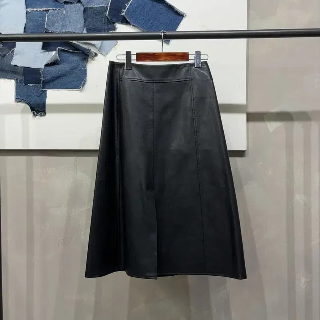 (25인치) 미쏘 MIXXO 여성 캐주얼 에이라인 가죽 스커트 상품이미지1