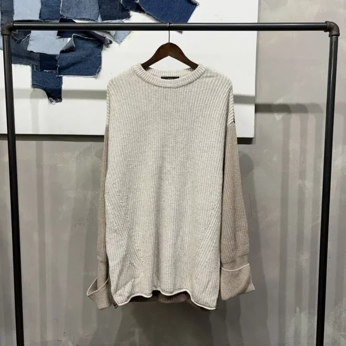 (빅사이즈) 일꼬르소 캐주얼 배색 울 커프스 니트 상품이미지1