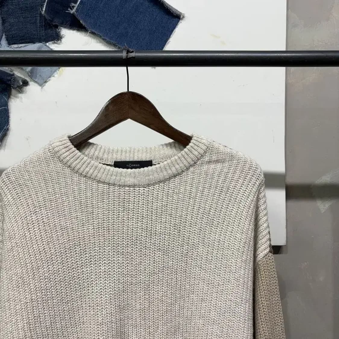 (빅사이즈) 일꼬르소 캐주얼 배색 울 커프스 니트 상품이미지3