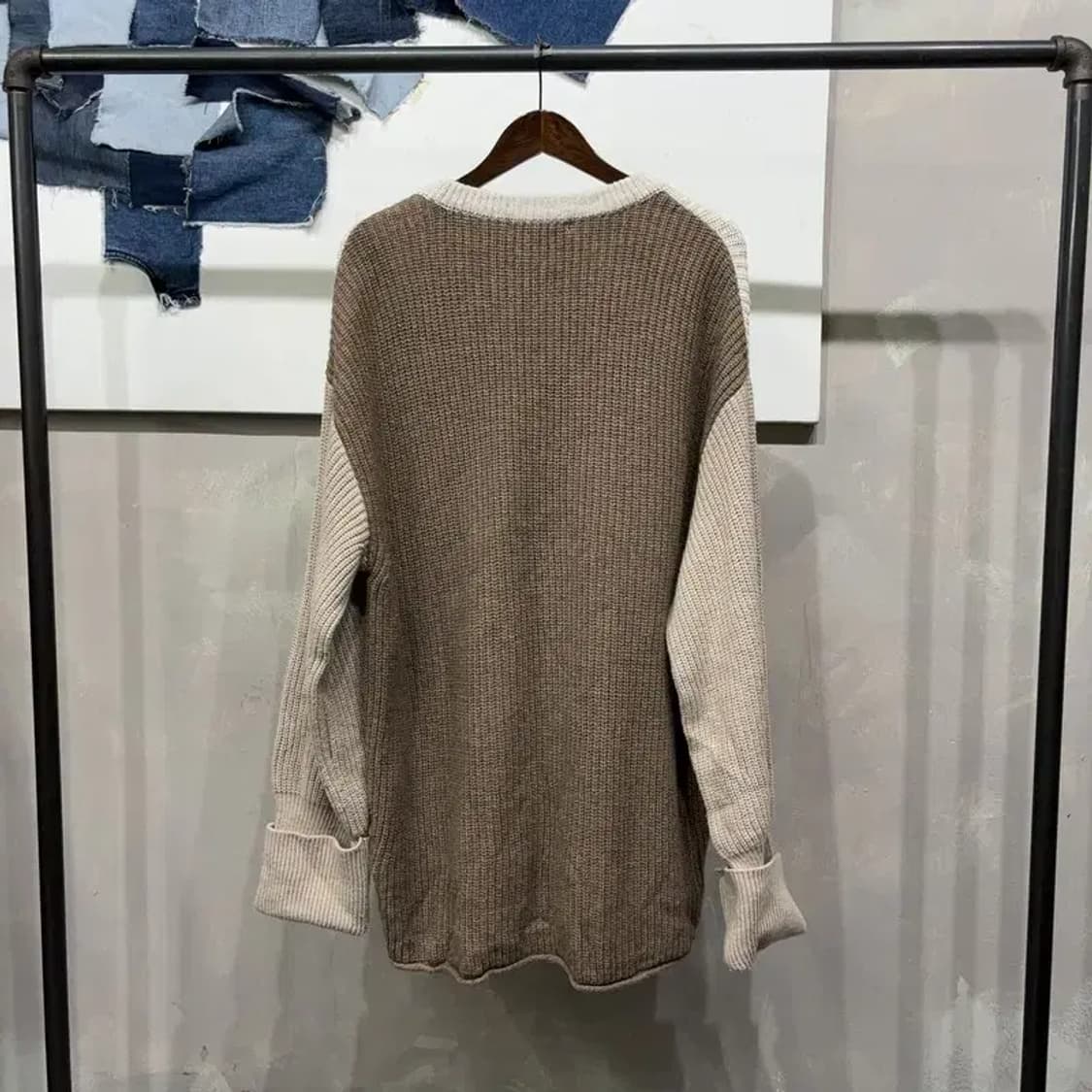 (빅사이즈) 일꼬르소 캐주얼 배색 울 커프스 니트 상품이미지4