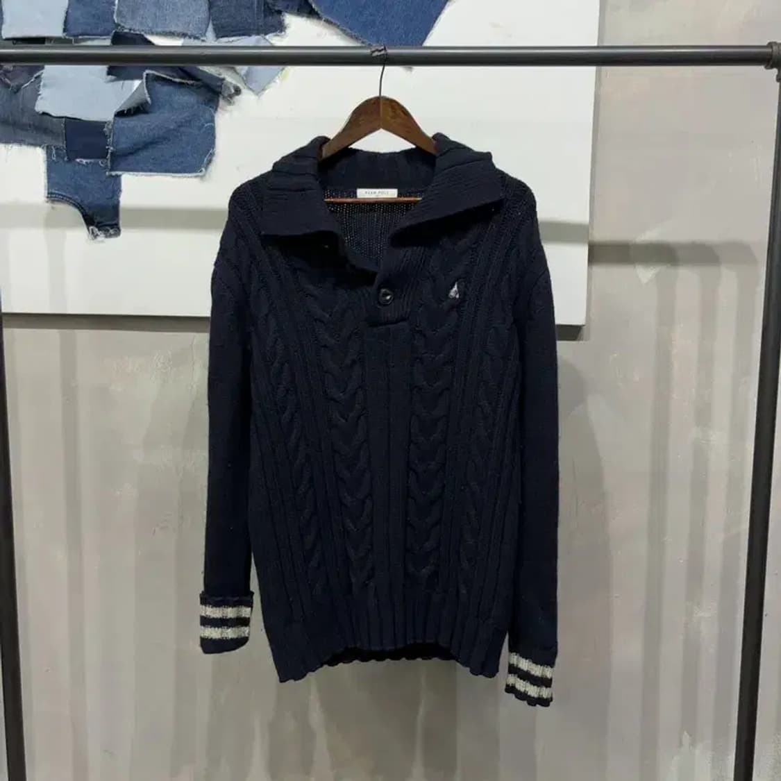 (105) 빈폴 캐주얼 케이블 꽈배기 숄카라 울 니트 상품이미지1