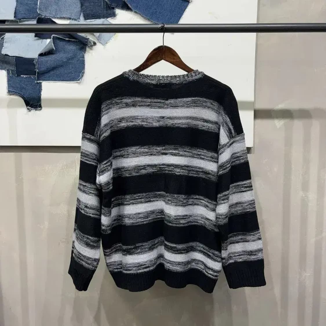 (100) 메멘토 memento 스트릿 스트라이프 라운드 니트 상품이미지4