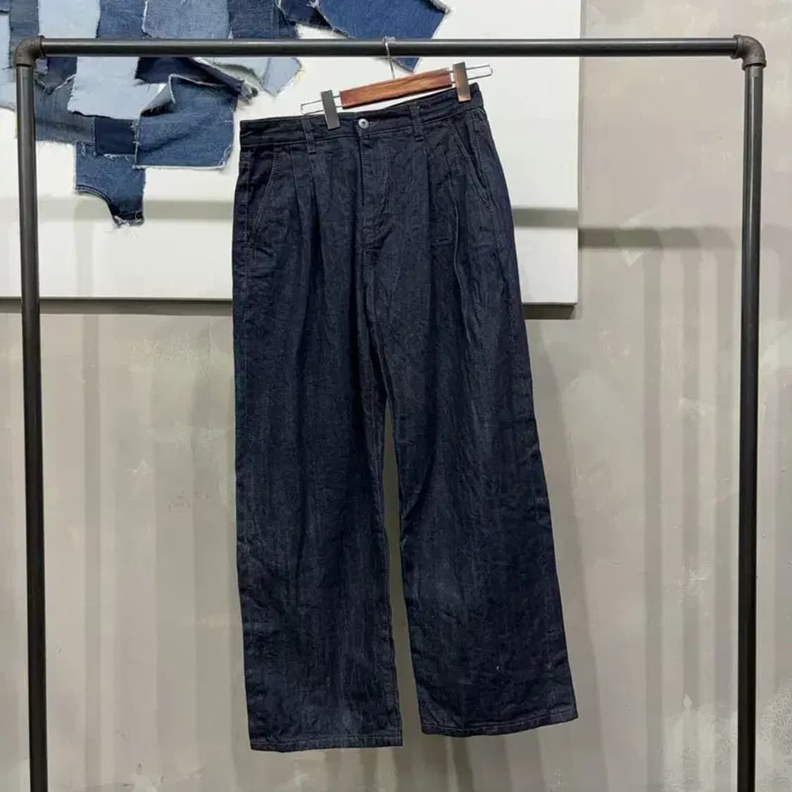 (30인치) 비슬로우 스트릿 투턱 생지 셀비지 진청바지 데님팬츠 상품이미지1