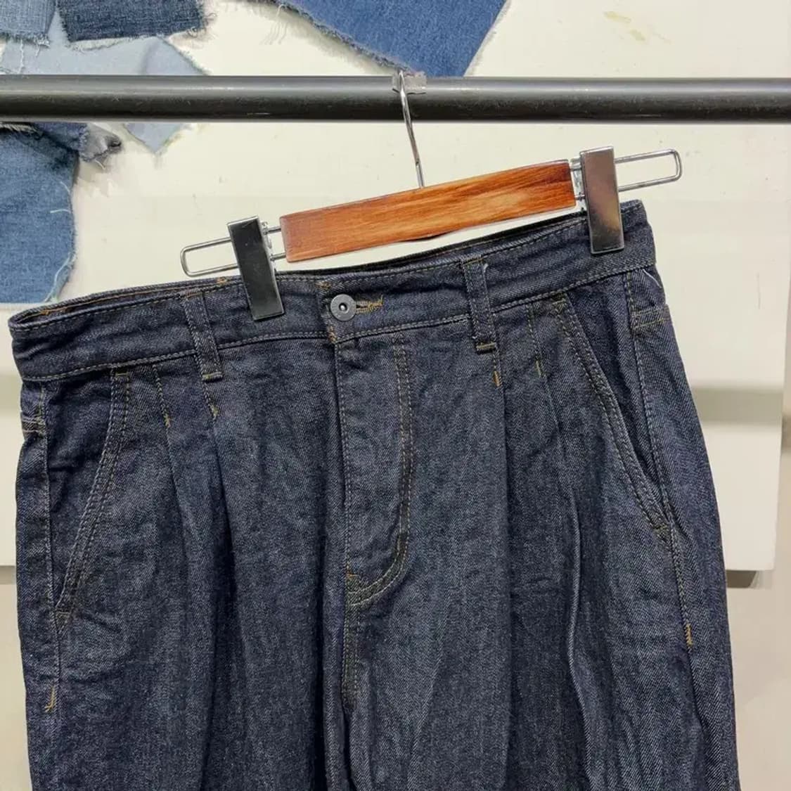 (30인치) 비슬로우 스트릿 투턱 생지 셀비지 진청바지 데님팬츠 상품이미지2