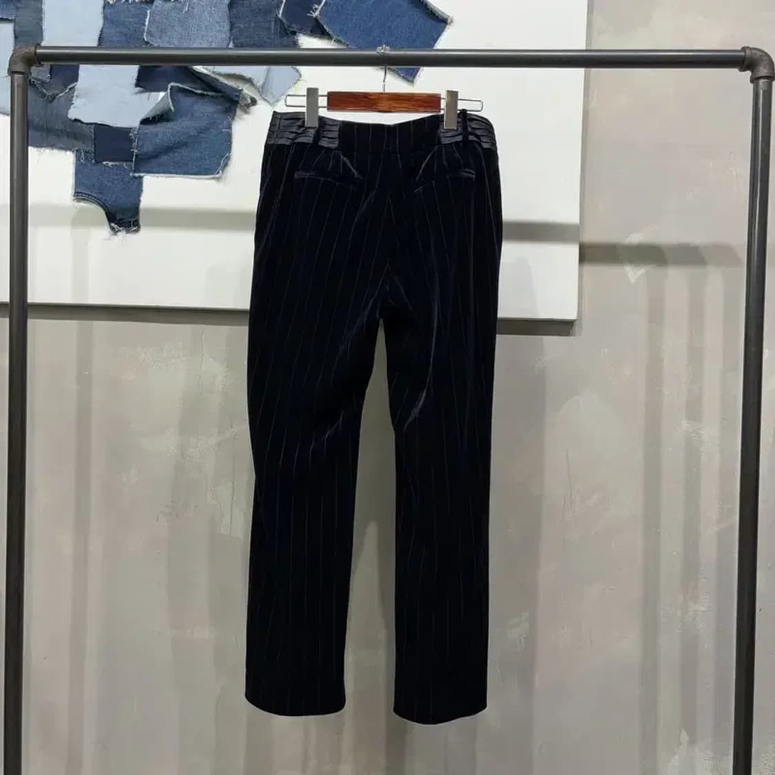 (28인치) 지오송지오 여성 캐주얼 투버튼 벨벳 스트라이프 바지 팬츠 상품이미지3