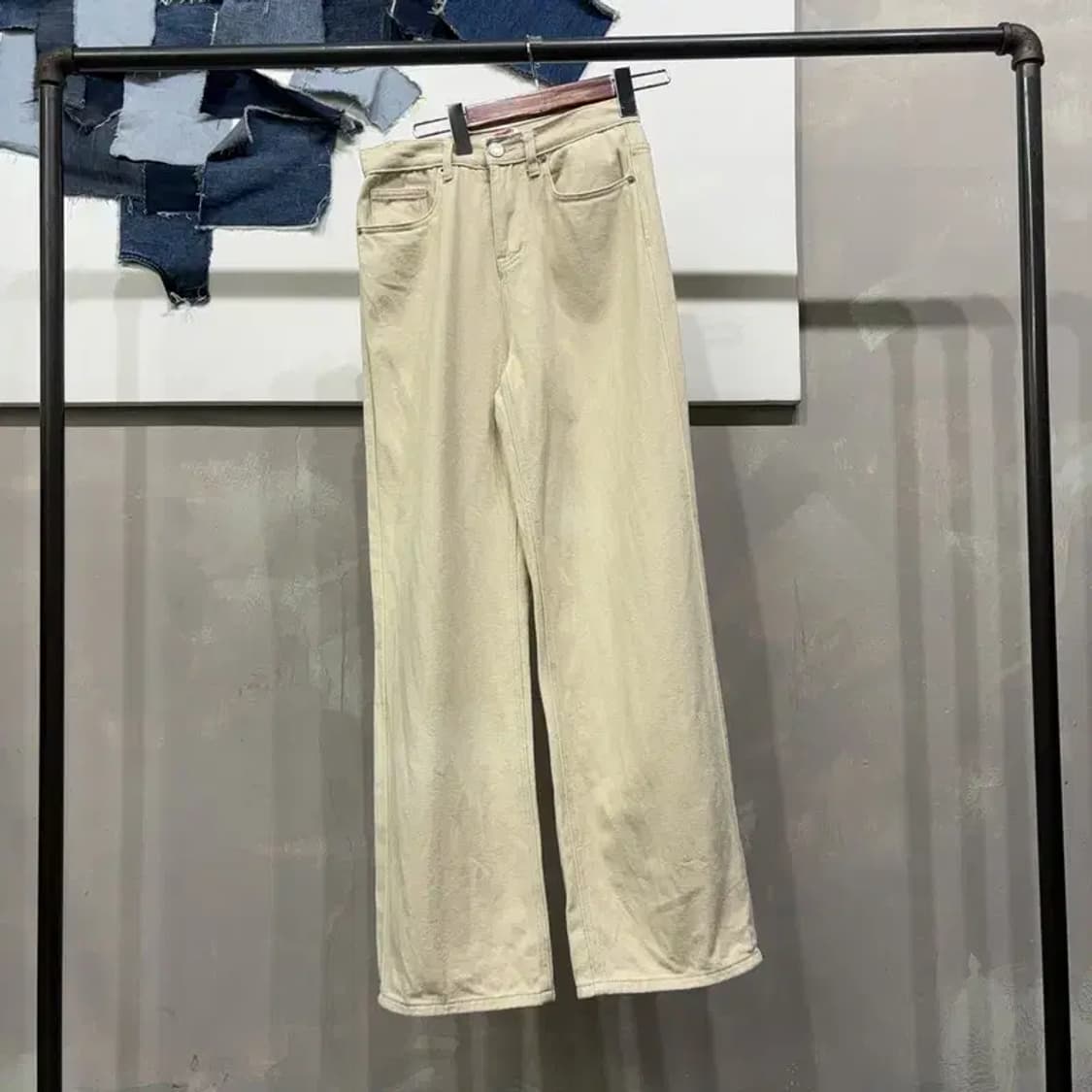 (24인치) 오디너리홀리데이 여성 스트릿 크림진 청바지 데님팬츠 상품이미지1