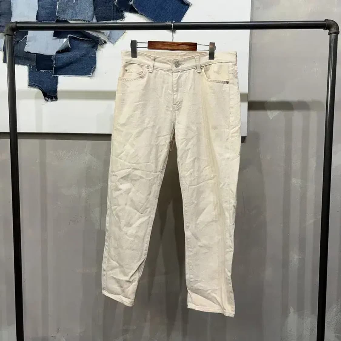 (33인치) 브랜디드 캐주얼 스트릿 크림진 데님팬츠 상품이미지1